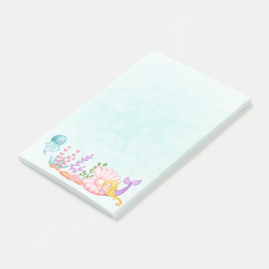 Meerjungfrau & Quallenfisch Unterwasserfarbe Post-it Klebezettel (angewinkelt)