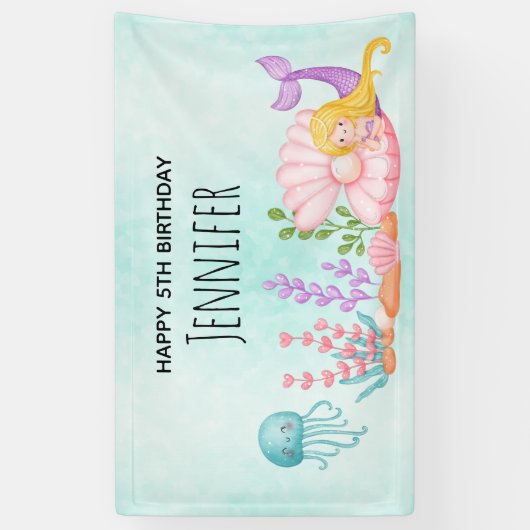 Meerjungfrau & Quallenfische Unterwasserfarbe Banner (Vertikal)