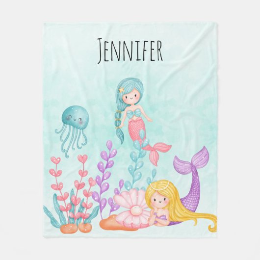 Meerjungfrau & Quallenfische Unterwasserfarbe Fleecedecke (Vorderseite)