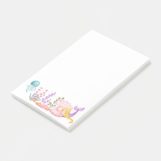 Meerjungfrau & Quallenfische Unterwasserfarbe Post-it Klebezettel (angewinkelt)