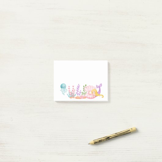 Meerjungfrau & Quallenfische Unterwasserfarbe Post-it Klebezettel (Auf Schreibtisch)