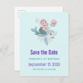 Meerjungfrau Reiten einer Dolphin Fantasie Save th Einladungspostkarte (Vorne/Hinten)