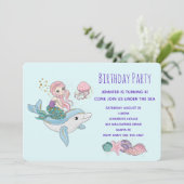 Meerjungfrau Reiten einer Dolphin unter dem Meer G Einladung (Stehend Vorderseite)