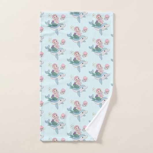 Meerjungfrau Reiten eines Dolphins unter dem Meere Badhandtuch Set (Handtuch)