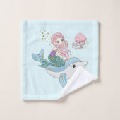 Meerjungfrau Reiten eines Dolphins unter dem Meere Badhandtuch Set (Waschlappen)