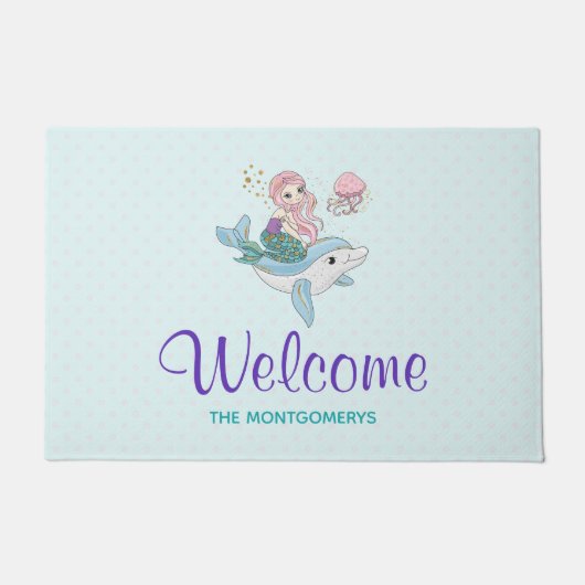 Meerjungfrau Reiten im Dolphin Willkommen Fußmatte (Vorderseite)