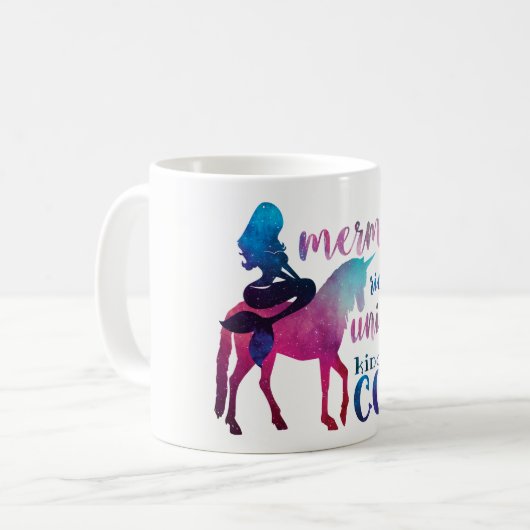 Meerjungfrau-Reitunicorn-buntes cooles Zitat Kaffeetasse (Vorderseite Links)