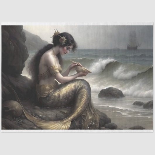 Meerjungfrau-Rolle in Gold-Decoupage Seidenpapier (Vorderseite)