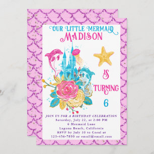 Meerjungfrau Rosa Glitzer Geburtstagspartei Einladung