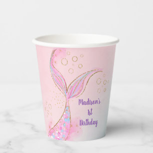Meerjungfrau Rosa Gold unter dem Meer Geburtstag Pappbecher