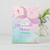 Meerjungfrau Rosa Lila unter dem Meer Geburtstag Einladung (Stehend Vorderseite)