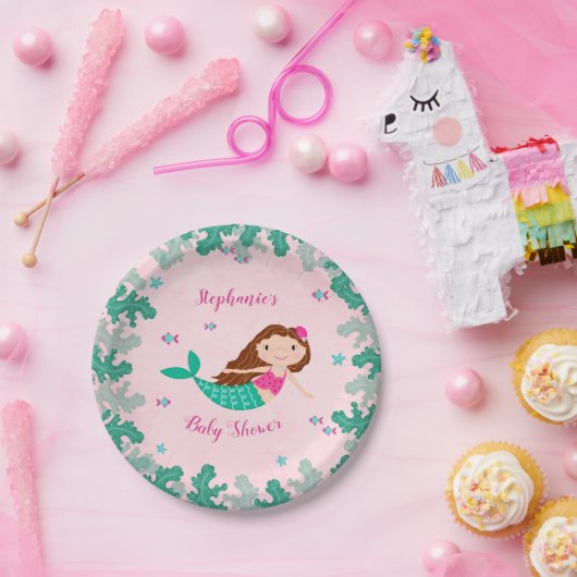 Meerjungfrau Rosa unter der Meerwasserdusche Pappteller (Party)