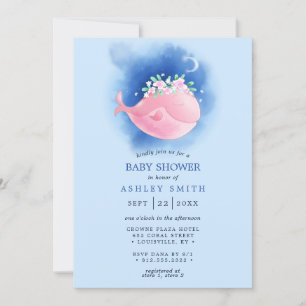 Meerjungfrau Rosa Wal Aquarell Mädchen Baby Shower Einladung