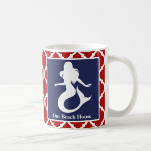 Meerjungfrau Rot Weiß Blau Nautisch Personalisiere Kaffeetasse