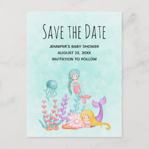 Meerjungfrau Save the Date unter Wasserfarbe Einladungspostkarte