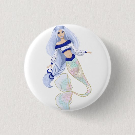 Meerjungfrau Schneejungfrau Aufkleber Button (Vorderseite)