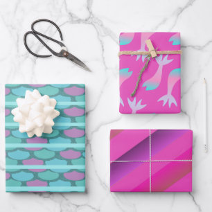 Meerjungfrau Schuppen Farbige Helle Rosa Geschenkpapier Set