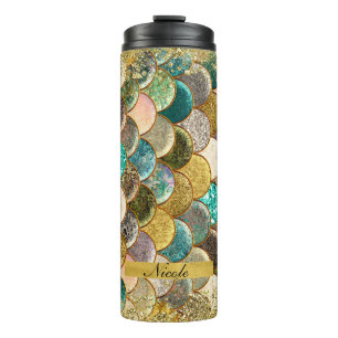 Meerjungfrau Schuppen Mehrfarbig Glitter Glam Tren Thermosbecher