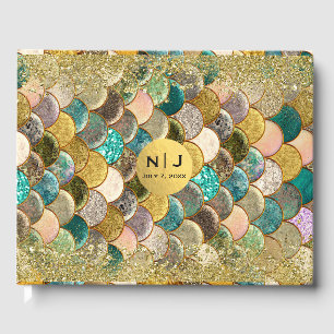 Meerjungfrau Schuppen Multi Farbe Glitter Glam Par Gästebuch