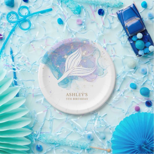 Meerjungfrau Schwanz Aquarell Unterhalb des Meeres Pappteller (Party)