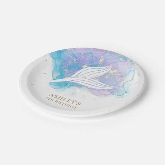 Meerjungfrau Schwanz Aquarell Unterhalb des Meeres Pappteller (Schrägansicht)