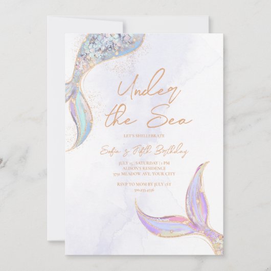 Meerjungfrau-Schwanz Einladung (Vorderseite)