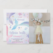 Meerjungfrau Schwanz Geburtstagseinladung mit Foto Einladung (Vorderseite)