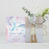 Meerjungfrau Schwanz Geburtstagseinladung mit Foto Einladung (Stehend Vorderseite)