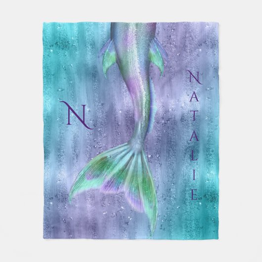 Meerjungfrau-Schwanz-Glitzern-Monogramm Fleecedecke (Vorderseite)