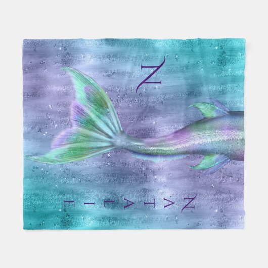 Meerjungfrau-Schwanz-Glitzern-Monogramm Fleecedecke (Vorderseite (Horizontal))