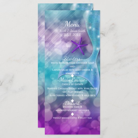 Meerjungfrau-Schwanz im Party-Menü verzaubert Menükarte (Vorne/Hinten)