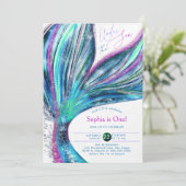 Meerjungfrau Schwanz Iridescent Glitzer Sea 1. Geb Einladung (Stehend Vorderseite)