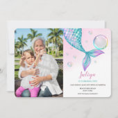 Meerjungfrau Schwanz mit Blasen Birthdayphoto Einl Einladung (Vorderseite)