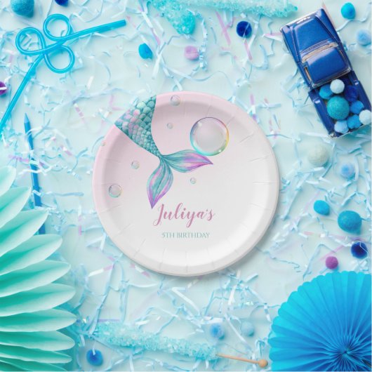 Meerjungfrau Schwanz mit Blasen Geburtstag Pappteller (Party)