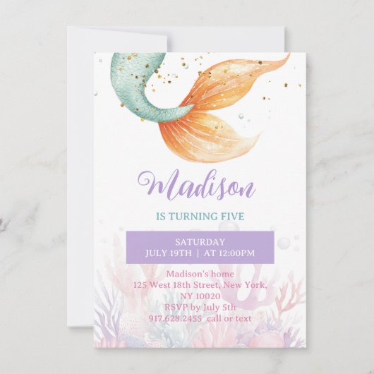 Meerjungfrau Schwanz unter dem Meer Einladung (Vorderseite)