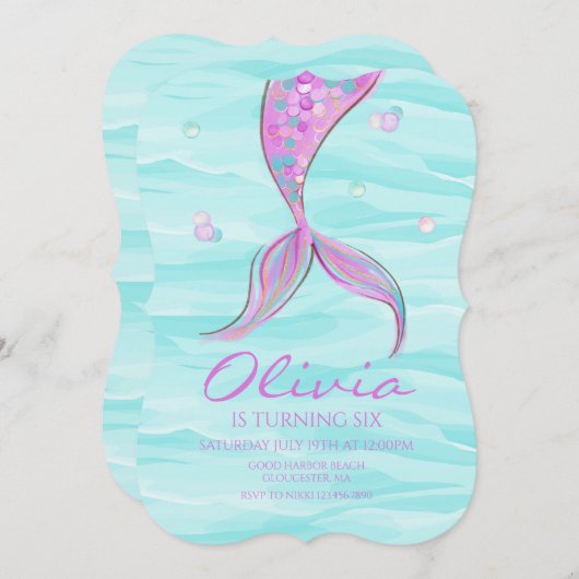 Meerjungfrau Schwanz unter dem Meer Einladung (Vorne/Hinten)