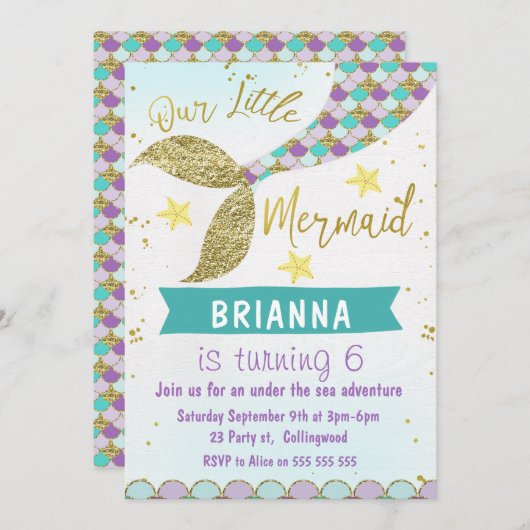 Meerjungfrau Schwanz unter dem Meer Einladung (Vorne/Hinten)