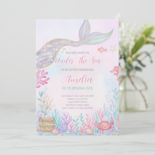 Meerjungfrau Schwanz unter dem Meer Einladung (Stehend Vorderseite)