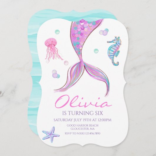 Meerjungfrau Schwanz unter dem Meer Einladung (Vorne/Hinten)