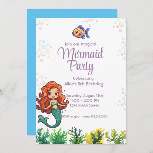 Meerjungfrau Schwanz unter dem Meer Einladung (Vorne/Hinten)