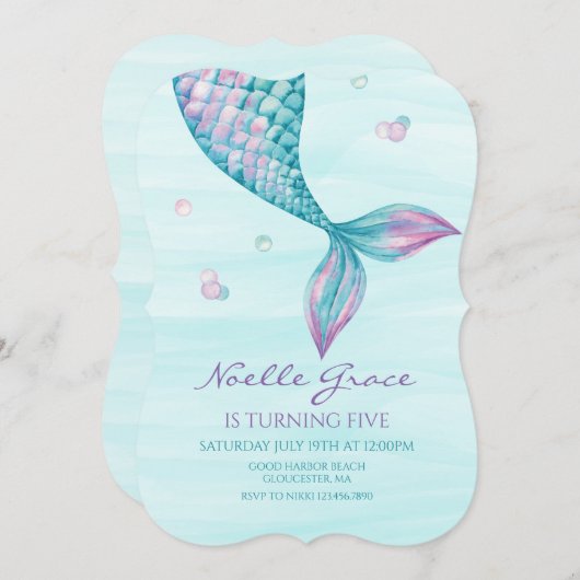 Meerjungfrau Schwanz unter dem Meer Einladung (Vorne/Hinten)