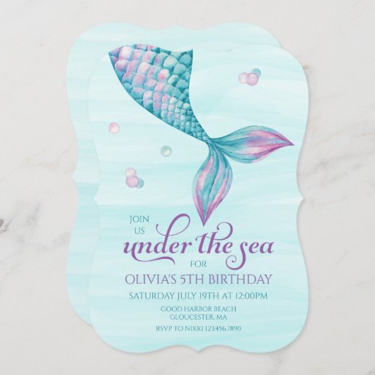 Meerjungfrau Schwanz unter dem Meer Einladung (Vorne/Hinten)