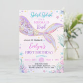 Meerjungfrau-Schwanz unter der Meeresfrau Geburtst Einladung (Stehend Vorderseite)