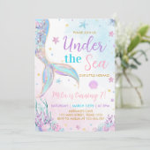 Meerjungfrau-Schwanz unter der Meeresfrau Geburtst Einladung (Stehend Vorderseite)