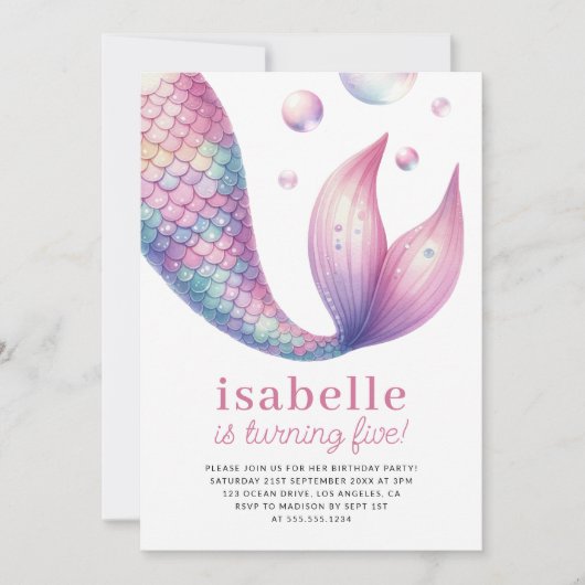 Meerjungfrau-Schwanz unter der Meeresfrau Geburtst Einladung (Vorderseite)