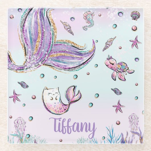 Meerjungfrau-Schwanz unter der Meereskreatur Glasuntersetzer (Vorderseite)