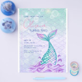 Meerjungfrau Schwanz unter Meer Lila Geburtstag Flyer (Einzeln)