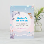 Meerjungfrau-Schwanz unter Meerrosa Einladung (Stehend Vorderseite)