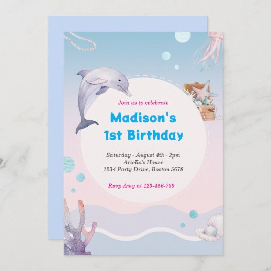 Meerjungfrau-Schwanz unter Meerrosa Einladung (Vorne/Hinten)