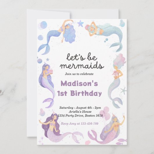 Meerjungfrau-Schwanz unter Meerrosa Einladung (Vorderseite)